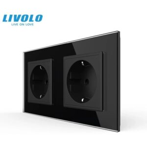 Розетка Livolo з заземленням чорна (скло)