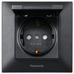 Розетка з заземленням і кришкою IP44 Panasonic Arkedia Slim чорна